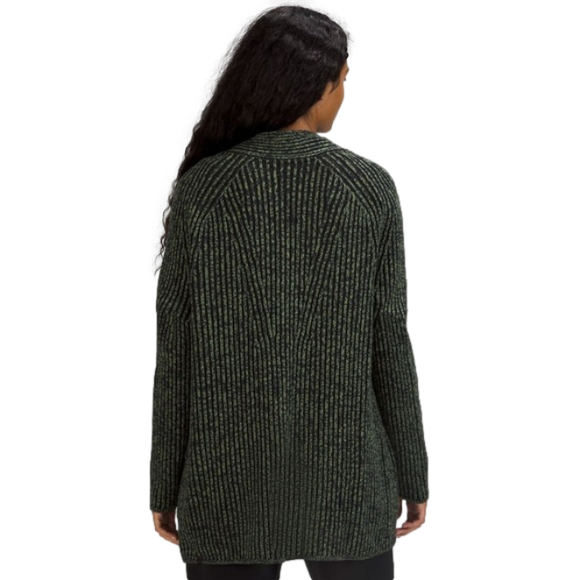 SOLD!!!  Lululemon Cotton Cashmere Wool Blend Cardigan Green & Black Size 10 - Picture 3 of 11